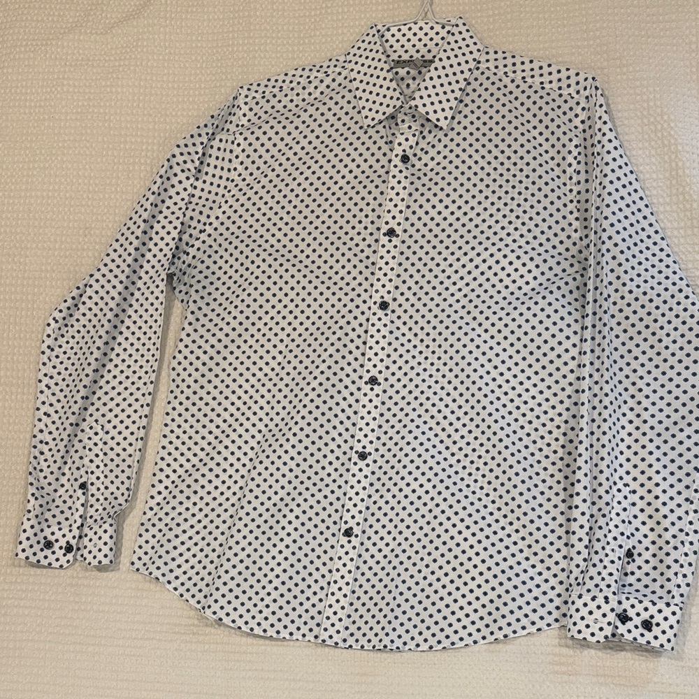Express Men's Fitted White and Blue Shirt